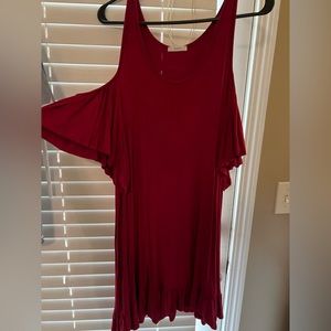 Red Dress Cold Shoulder Sleeves Jodifl